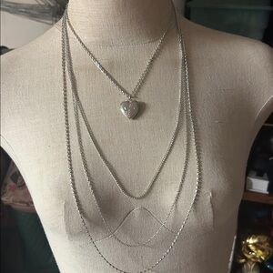 Silver Heart Locket Pendant Layered Necklace